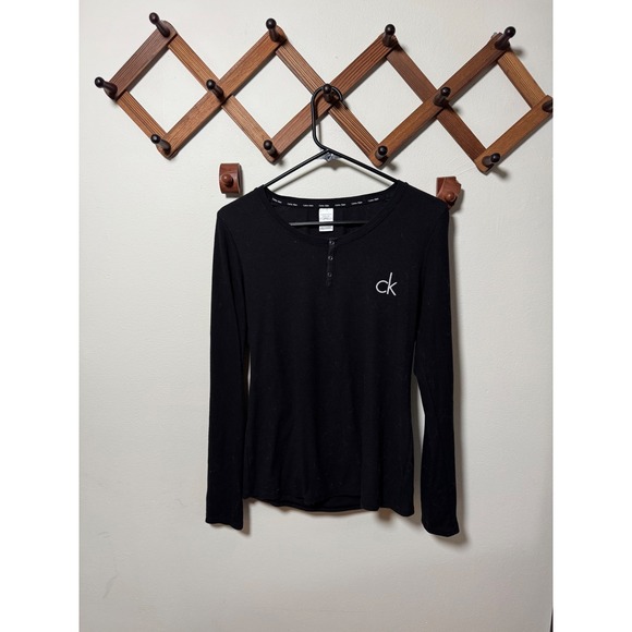 Calvin Klein Tops - Calvin Klein‎ Black Ribbed Henley Long Sleeve Tee Y2K Minimalist Athleisure